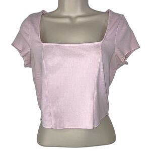 URBAN OUTFTTERS Crop Top Square Neck Cap Sleeves Ribbed Pink Womens Large